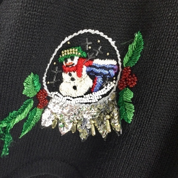 Vintage B.P. Design Beaded Snowy Christmas Snow Globe Zip Front Cardigan Size L - Picture 9 of 11